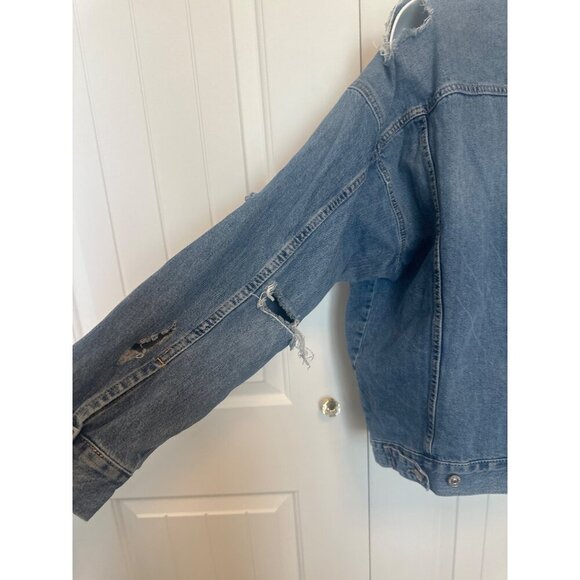 &Demin Distressed Blue Jacket With Button Closure Front Pockets, Small - Picture 3 of 12